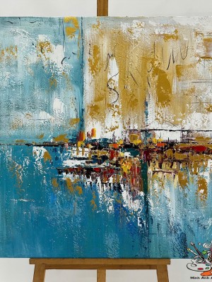 Textured Blue and Gold Abstract Wall Art