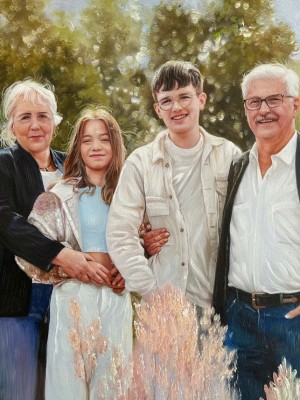 Three-Generation Family Portrait – A Legacy of Love Captured in Oil
