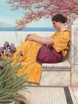 Dưới những bông hoa treo trên cành cây John William Godward