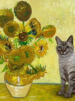 Van Gogh Vibes – A Cat Beside the Sunflowers