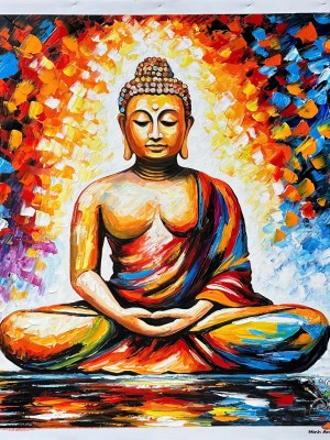 Vibrant Abstract Buddha Painting with Golden Aura