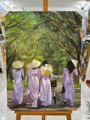 Vietnamese Lady in Ao Dai and Conical Hat Painting