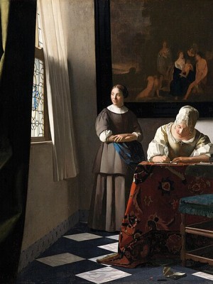 Woman writing a letter with her maid - Vermeer